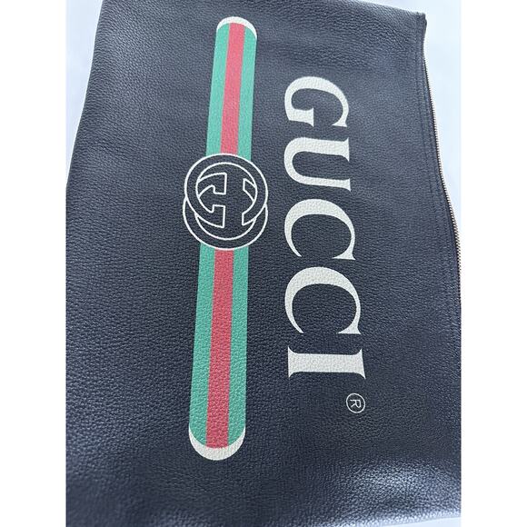 Gucci G Web Gucci Print Zip Around Black Pouch Made in Italy New - Picture 10 of 12